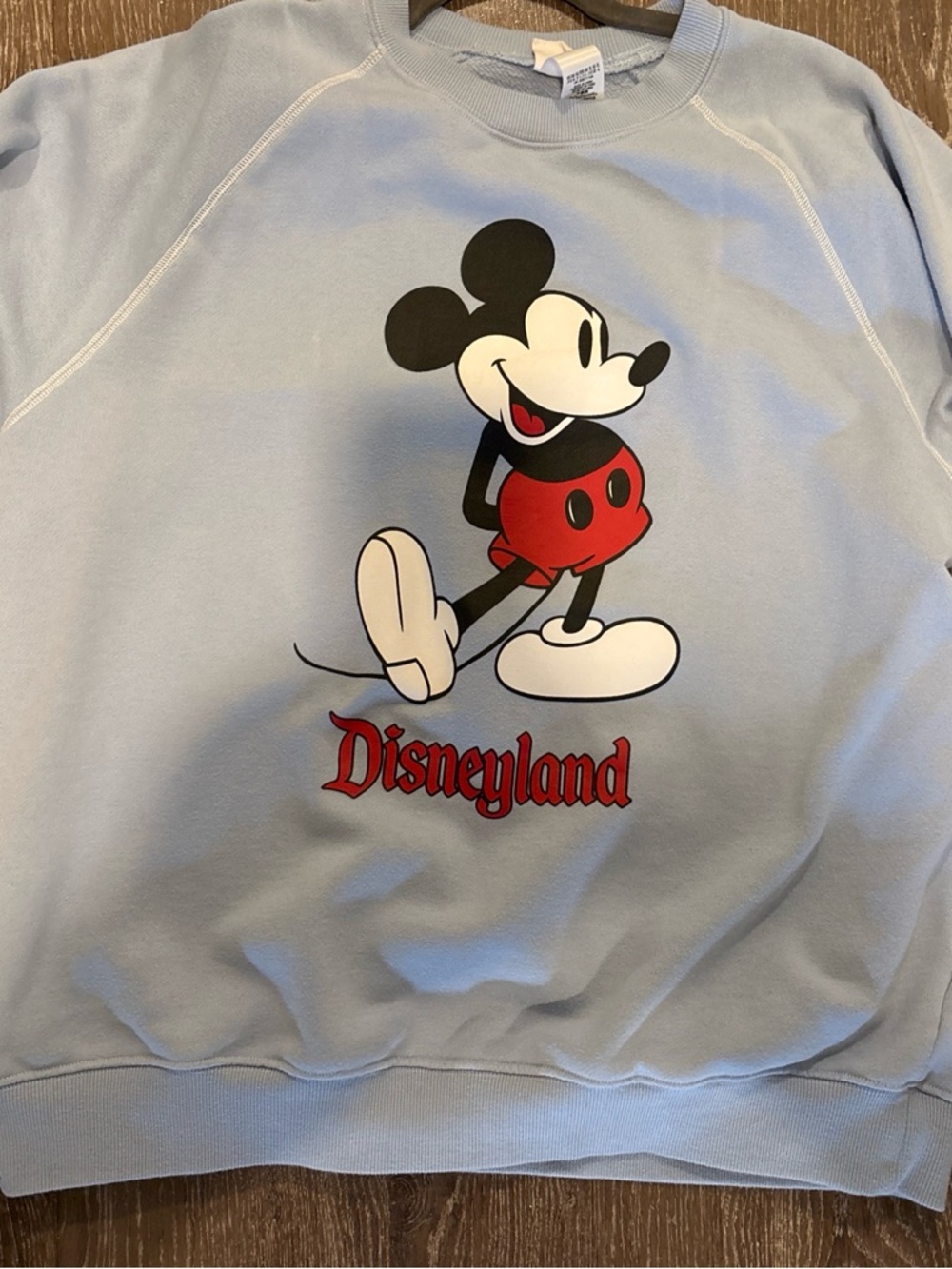 Disney Light Blue Mickey Mouse Disneyland Sweatshirt with Red Graphic